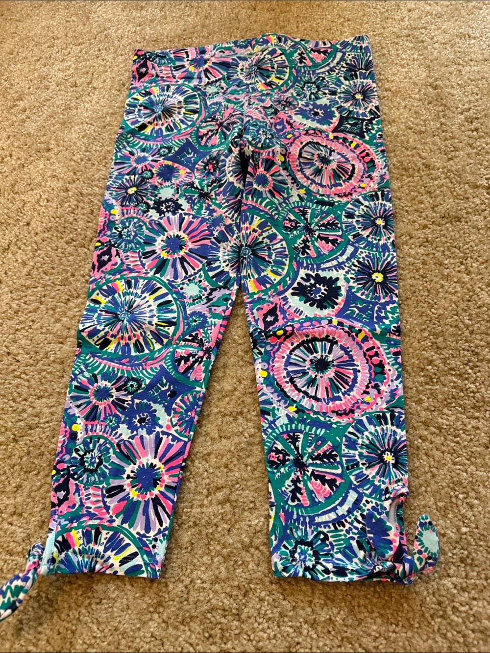 Lilly Pulitzer Girls Capri Leggings in Pink, Blue & Green Floral